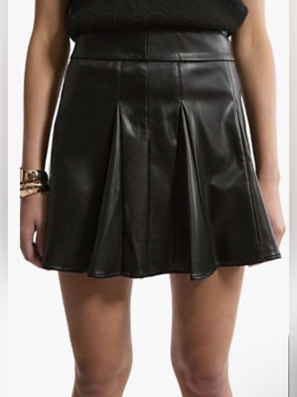 Women's Black Faux Leather Pleated Mini Skirt